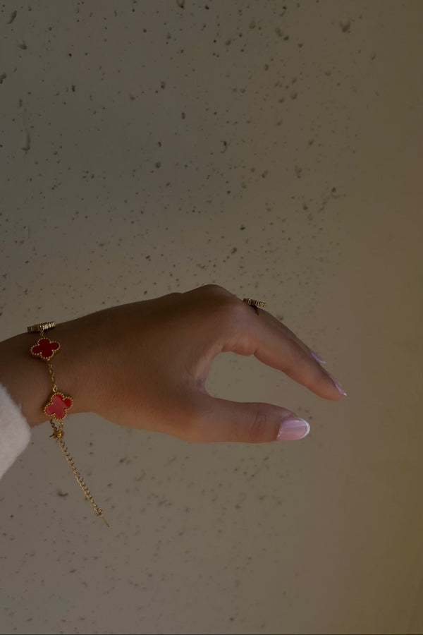Bracelet Trèfle - Rouge/Or