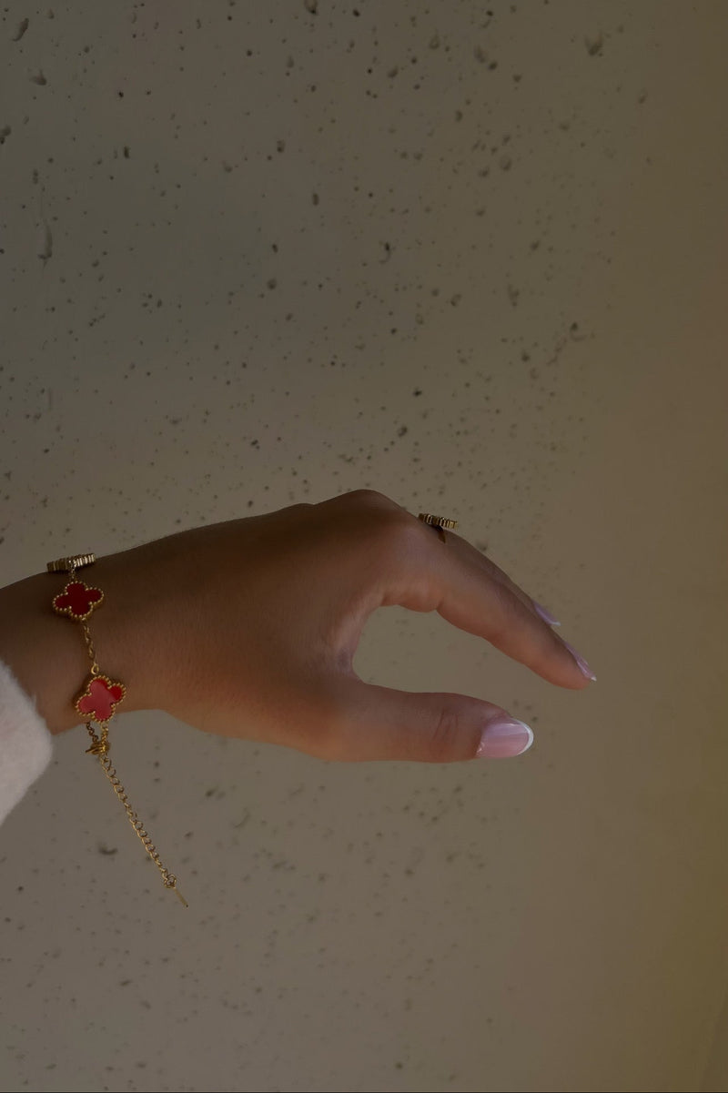 Bracelet Trèfle - Rouge/Or