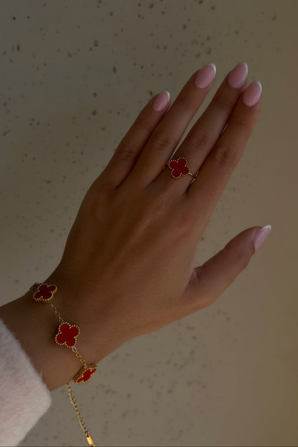 Bracelet Trèfle - Rouge/Or