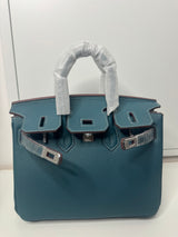 BAYA BLEU CANARD FONCE ARGENT CUIR Véritable - 25CM