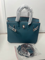 BAYA BLEU CANARD FONCE ARGENT CUIR Véritable - 25CM