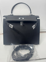 ALAE NOIR ARGENT CUIR Véritable - 25CM