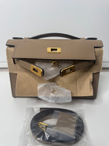 CLUTCH TAUPE CLAIR OR CUIR Véritable - 22CM