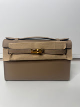 CLUTCH TAUPE CLAIR OR CUIR Véritable - 22CM