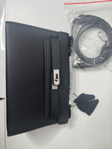 CLUTCH CUIR Véritable NOIR ARGENT - 22CM