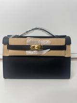 CLUTCH NOIR OR CUIR Véritable OR - 22CM