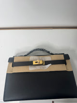 CLUTCH NOIR OR CUIR Véritable OR - 22CM