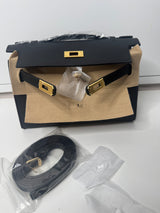 CLUTCH NOIR OR CUIR Véritable OR - 22CM