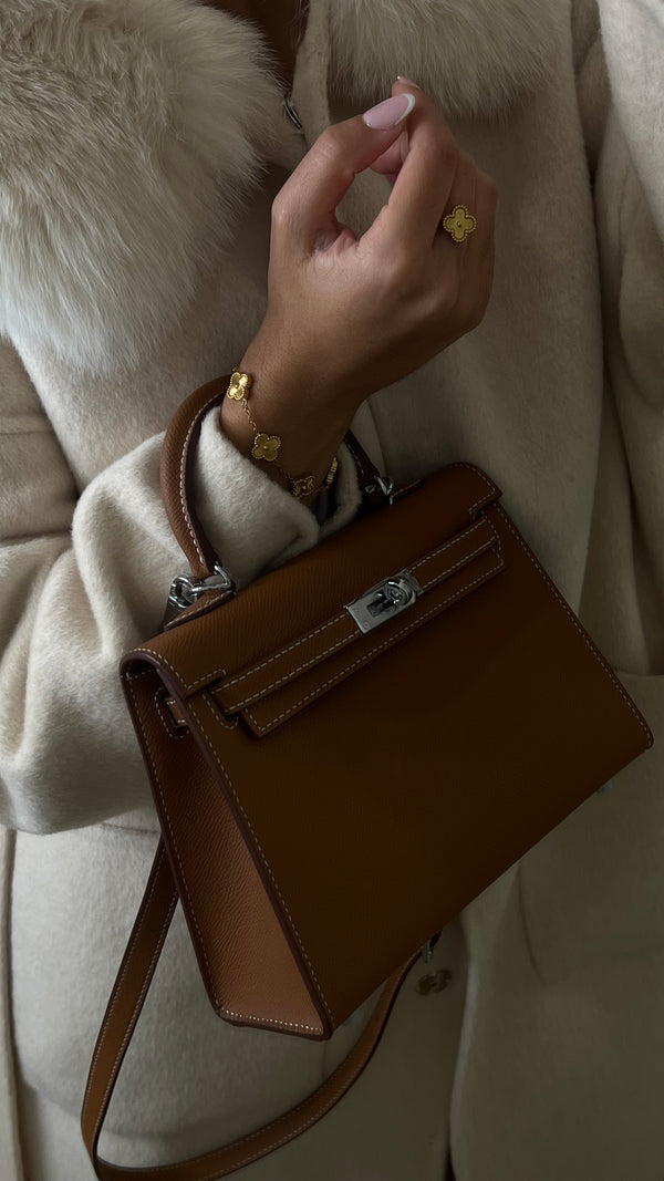 Sac Alae 22cm Camel Argenté - Cuir Véritable
