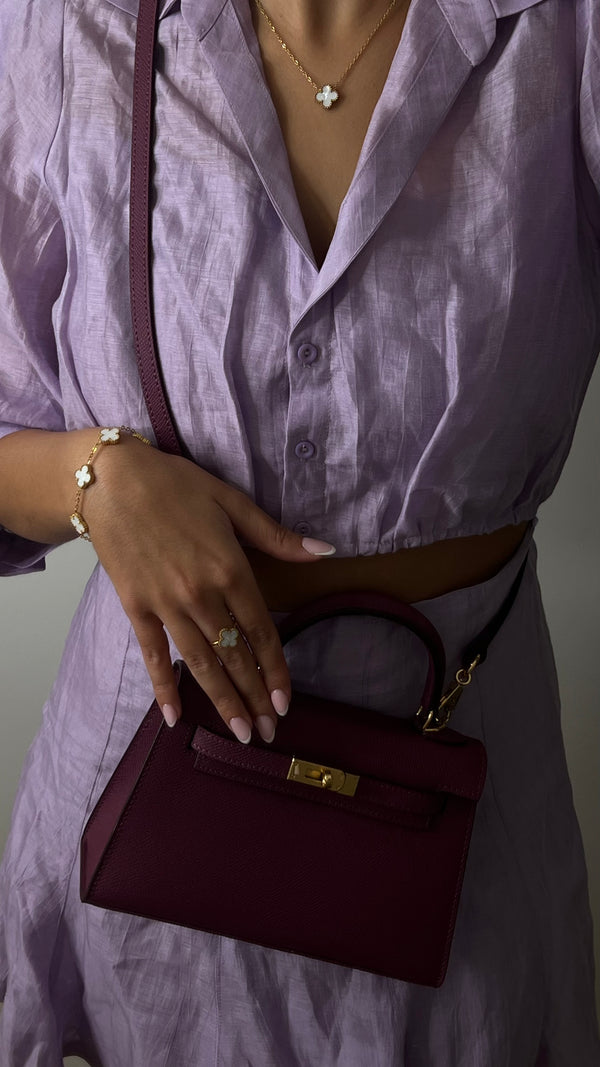Sac Alae 22cm Violet Or - Cuir Véritable