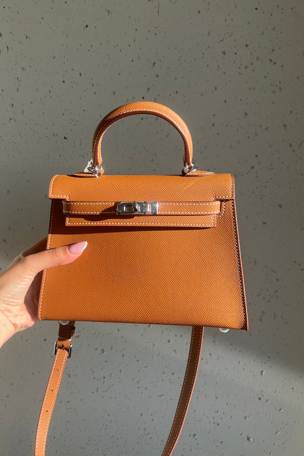 Sac Alae 22cm Camel Argenté - Cuir Véritable