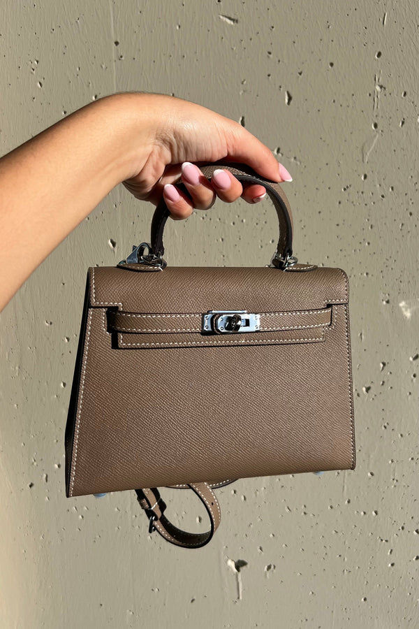 Sac Alae Taupe Argenté 22cm - Cuir veritable