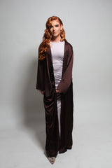 Kimono satin froncé - Marron chocolat