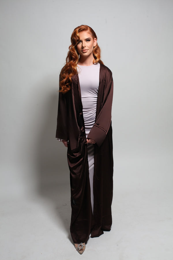 Kimono satin froncé - Marron chocolat
