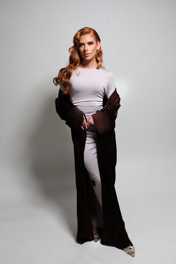 Kimono satin froncé - Marron chocolat