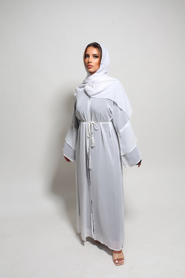 Kimono transparent et hijab offert - Blanc