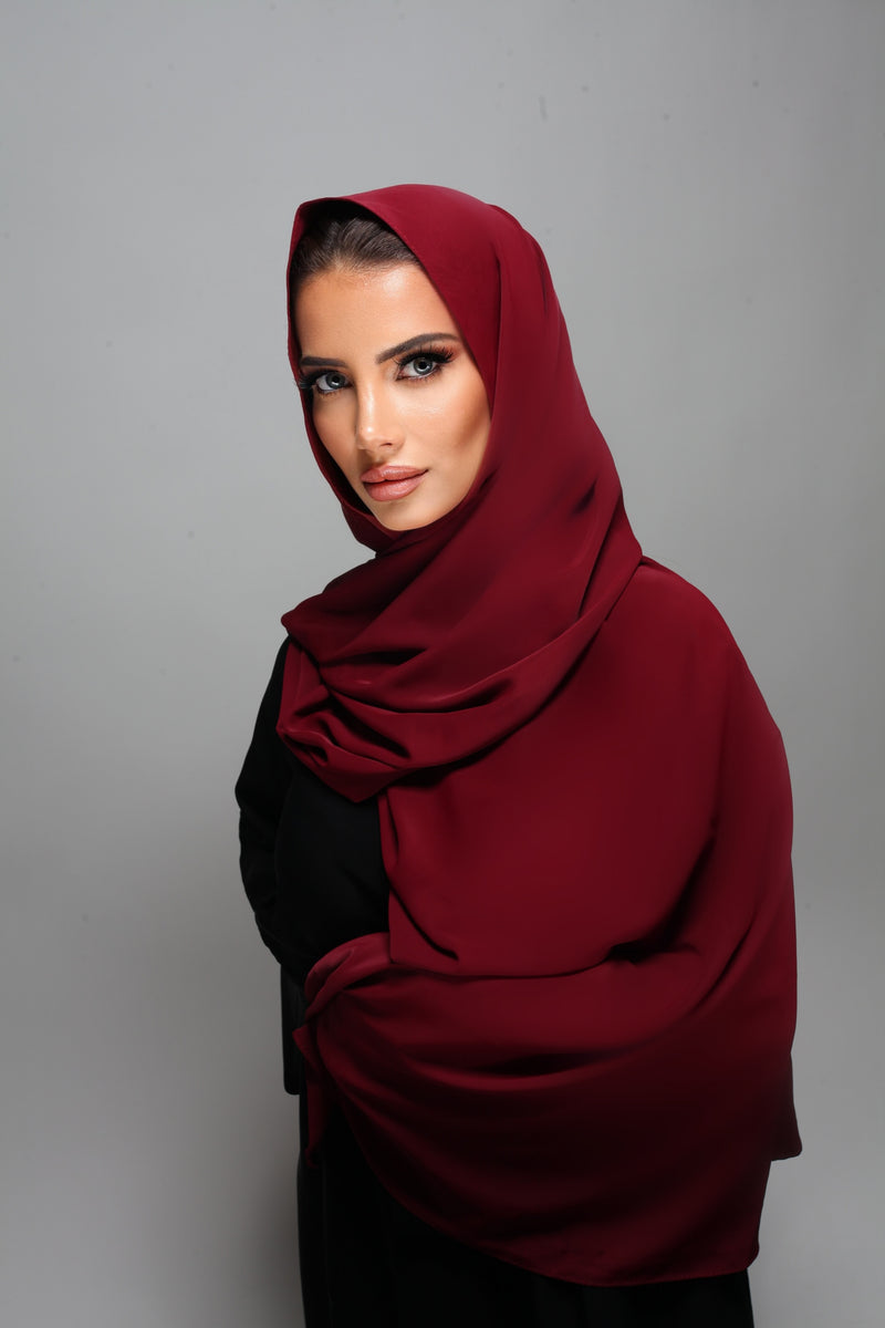 Hijab type soie de Medine - Rouge brun