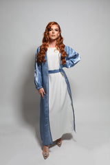 Abaya et kimono brillant - Bleu ciel