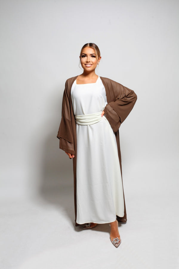 Kimono transparent et hijab offert - Marron chocolat